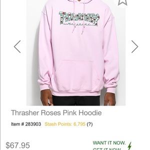 Pink thrasher hoodie with roses